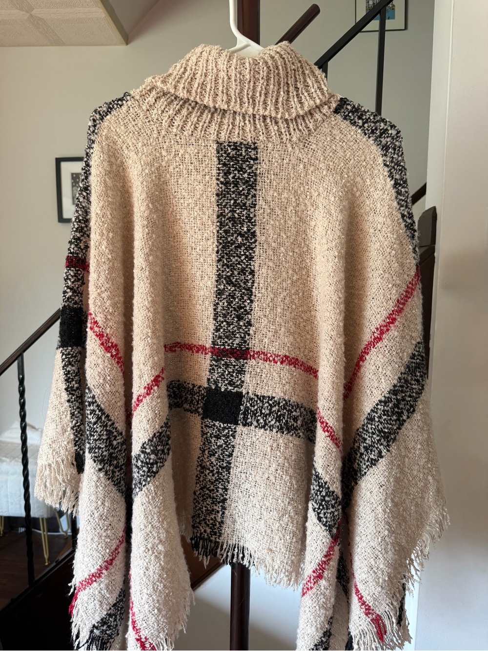 Cozy Plaid Turtleneck Poncho Sweater - Picture 3 of 4
